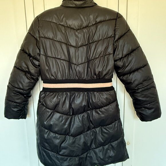 Michael Kors Kids Black Puffer Jacket Quilted Pink Fleece Lined MK Logo Zipper - Picture 9 of 16